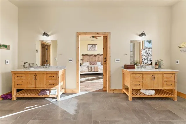 a view of an ocean and a building