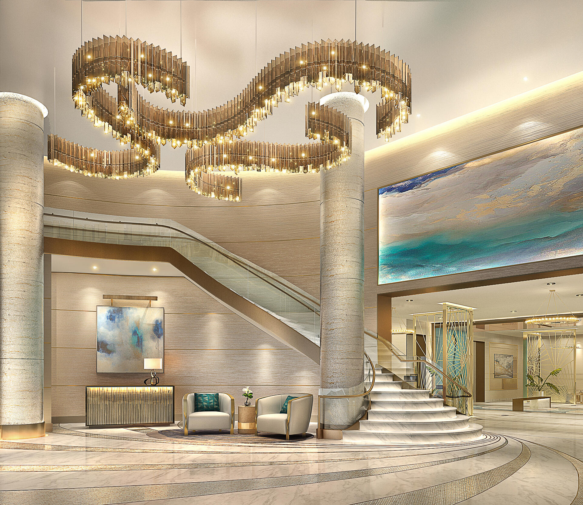 105 East Camino Real, Unit 912 Boca Raton, FL 33432 - Photo 10 of 20 a view of a hallway with a chandelier