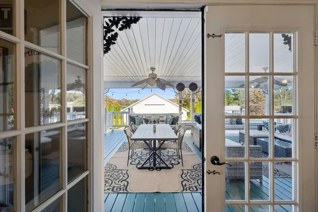 a view of a yard with a bench