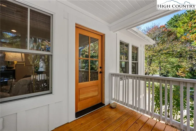 a view of a balcony with a potted plant