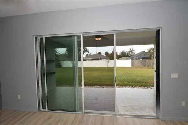 a bathroom with a glass door