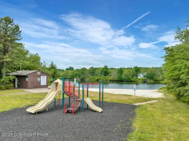 a view of a park with slide