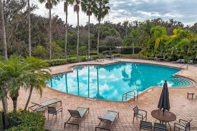 a view of a park with swimming pool