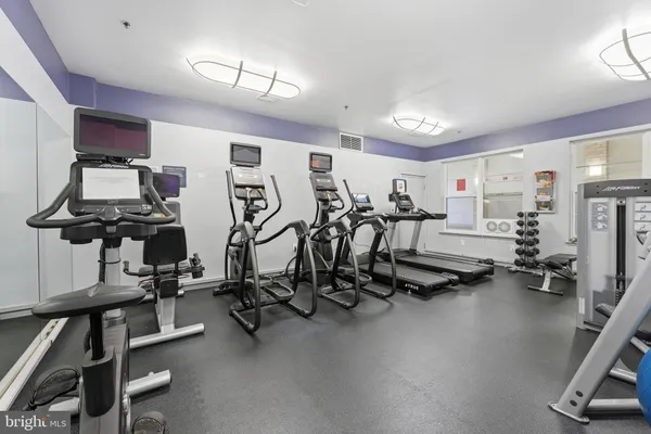 a view of a room with gym equipment