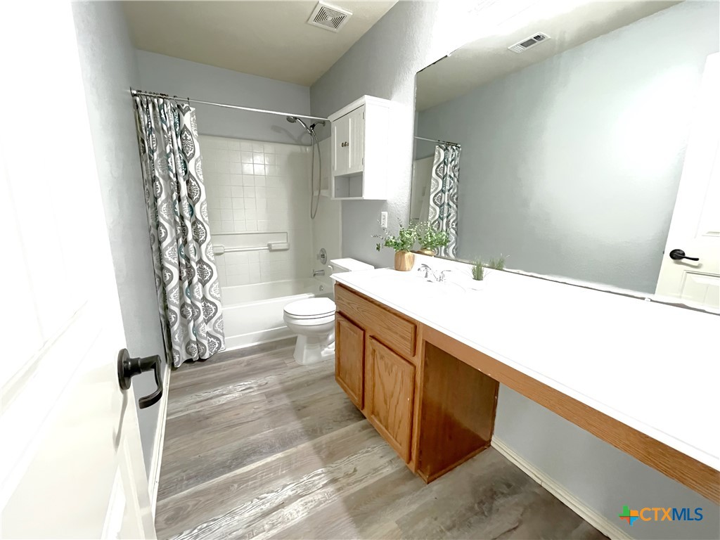 403 Red Hawk Drive Leander, TX 78641 - Photo 31 of 35 a bathroom with a double vanity sink a mirror and shower