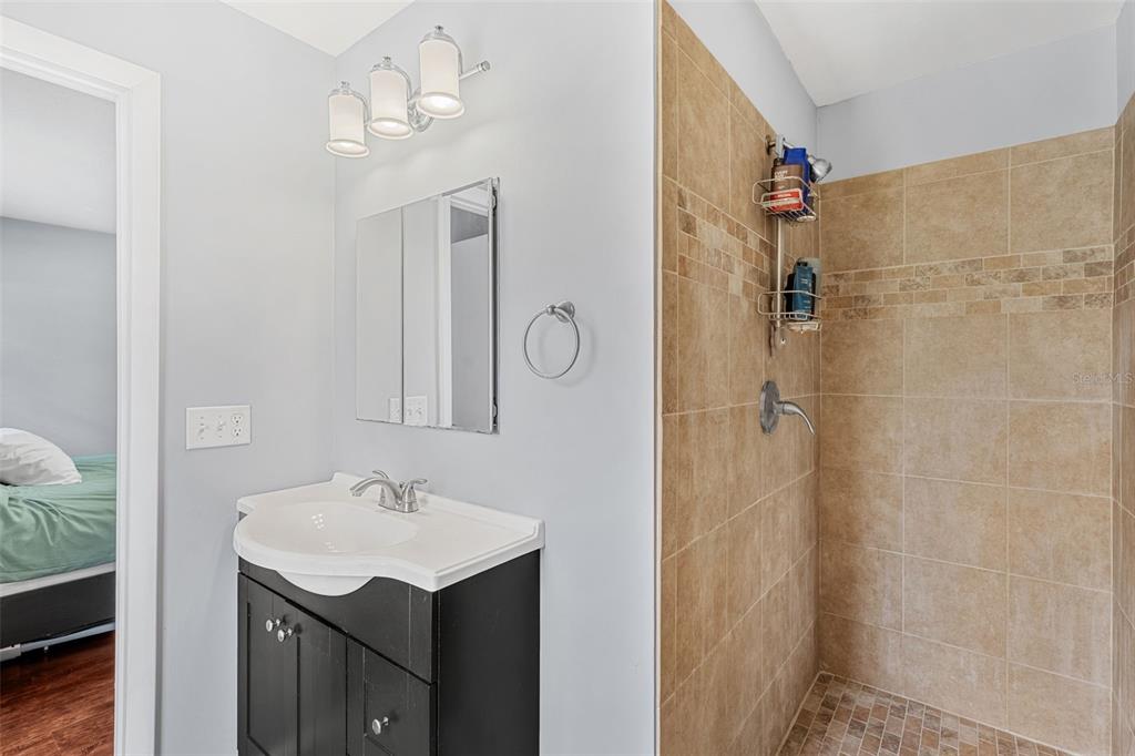 2923 Conway Gardens Road Orlando, FL 32806 - Photo 15 of 28 a bathroom with a sink a mirror and shower