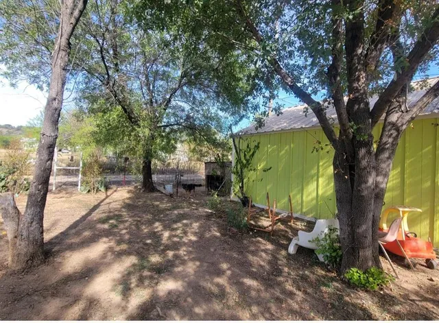 a view of a backyard with tree