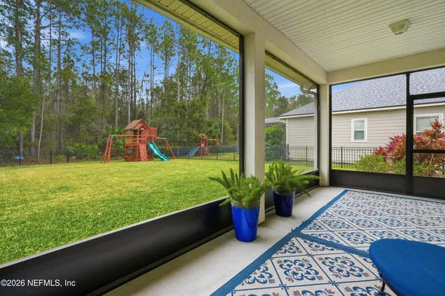 a view of a garden with a flower garden