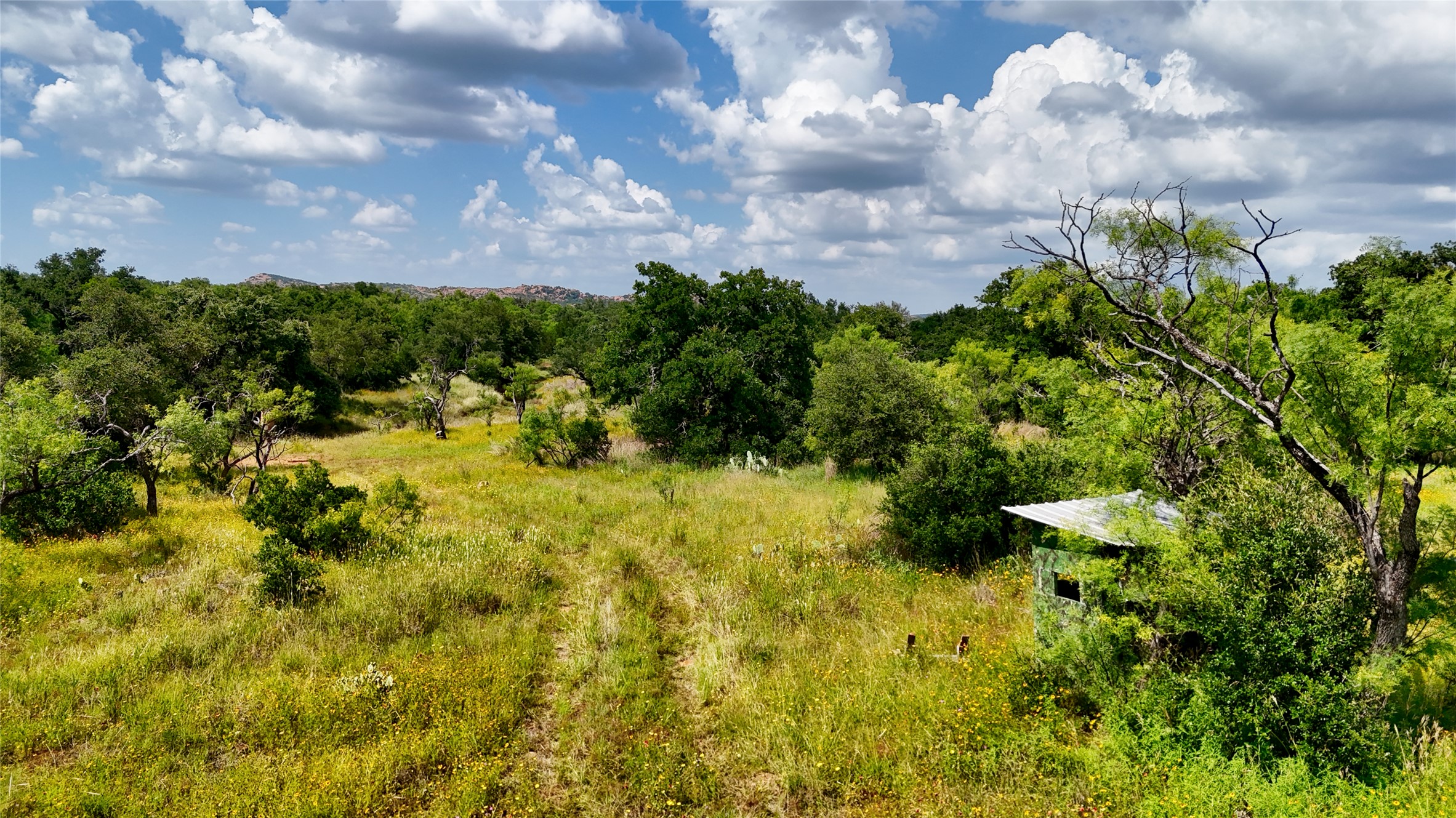 18248 Bode Peak Road Pontotoc, TX 76869 - Photo 6 of 17 A rustic hunting blind blends into a vast, verdant landscape with rolling hills.