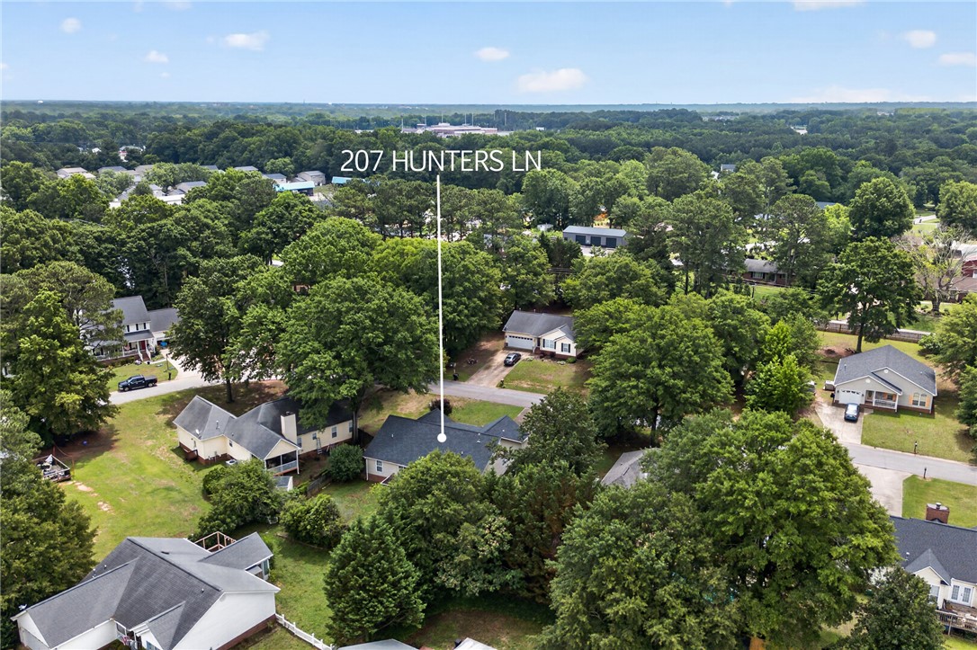 207 Hunters Lane Anderson, SC 29625 - Photo 41 of 46 An aerial perspective reveals a harmonious neighborhood nestled amidst verdant mature trees.