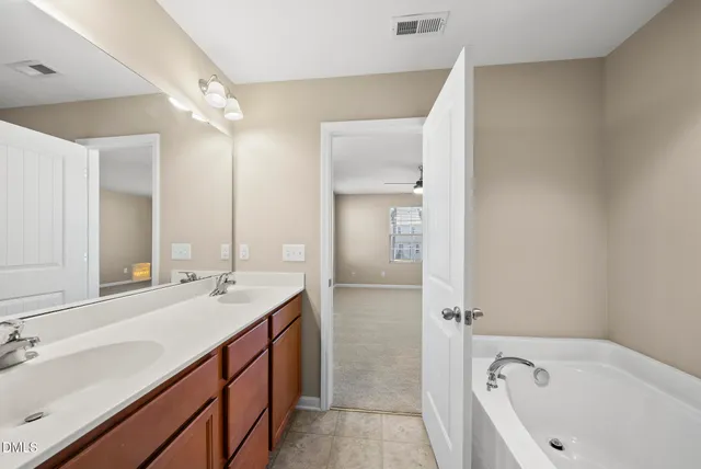 a bathroom with a bathtub