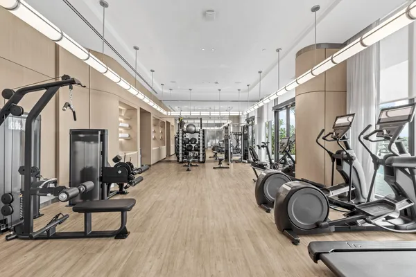 a view of a room with gym equipment