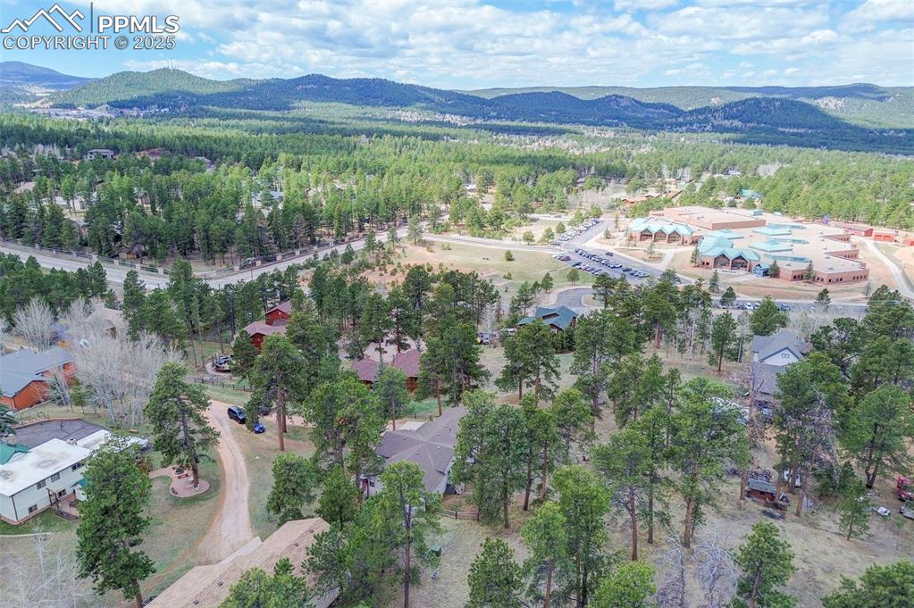 840 West Kelly Road Woodland Park, CO 80863 - Photo 46 of 47 Bird's eye view with a wooded view and a mountain view