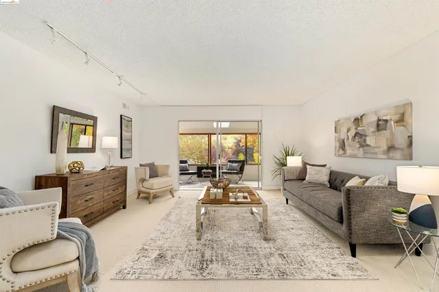 a living room with furniture and a rug