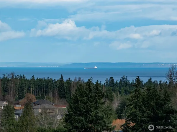 a view of a lake with a yard