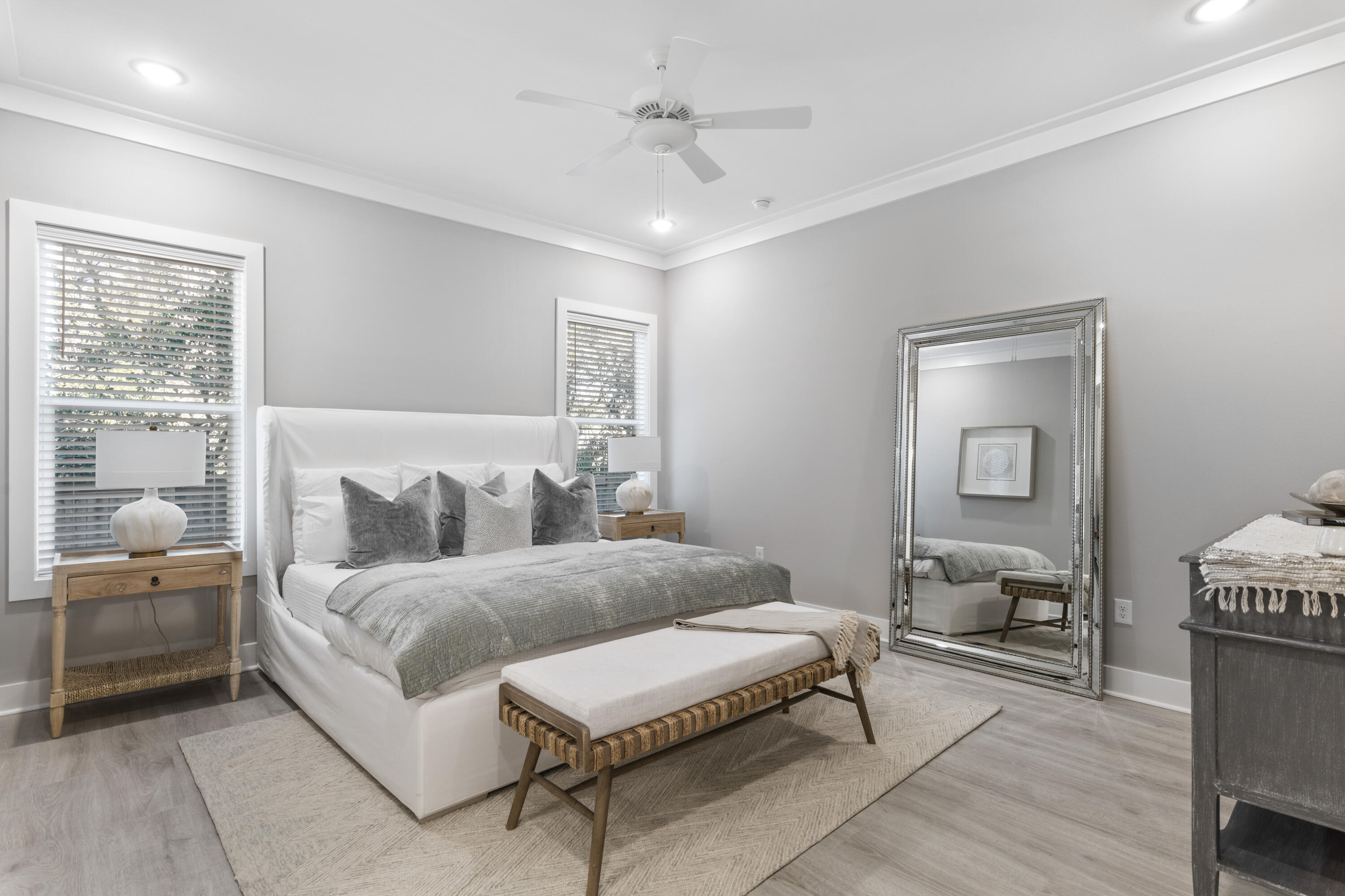 95 West Willow Mist Road Inlet Beach, FL 32461 - Photo 14 of 49 a bedroom with a bed and a chandelier