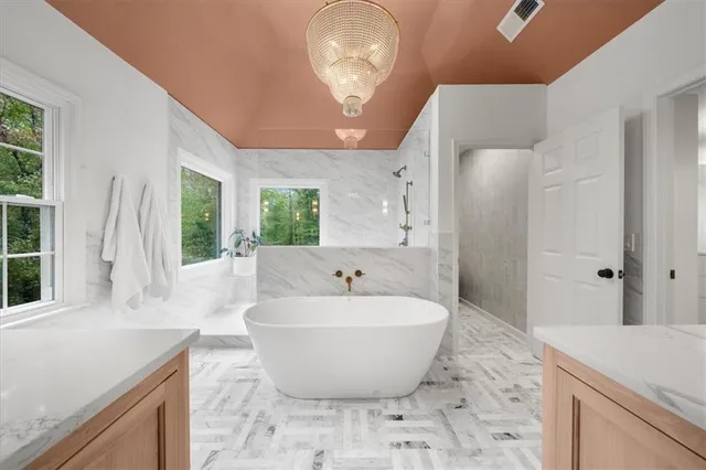 a view of a porch with wooden floor