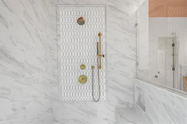 a view of a yard with plants and trees