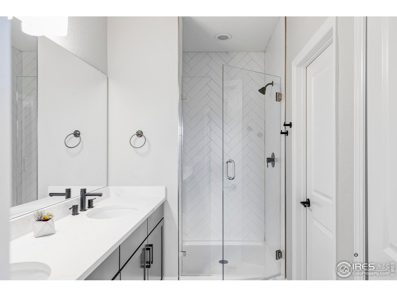 784 Stonebridge Drive Longmont, CO 80503 - Photo 30 of 35 a bathroom with a shower sink vanity and mirror
