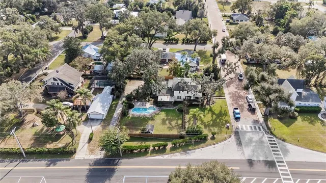 a front view of a building with an outdoor space