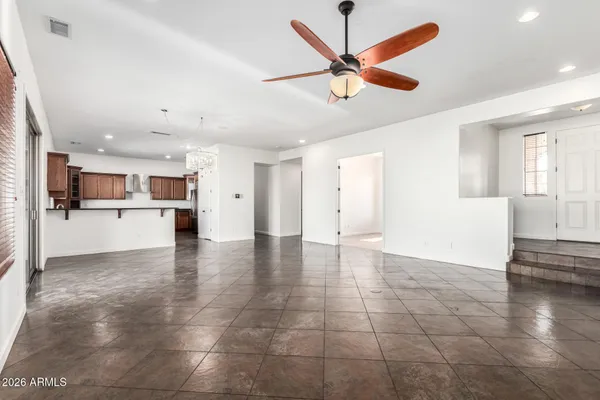 a front view of a house with a outdoor space