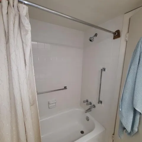 a bathroom with a bathtub
