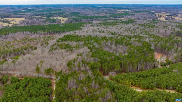 a view of a field with a tree in the background
