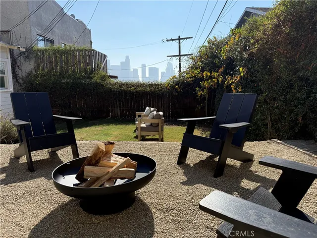 a building outdoor space with patio furniture