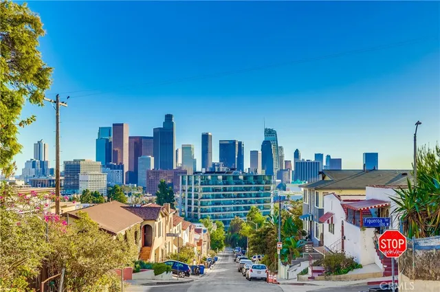 a view of city with tall buildings