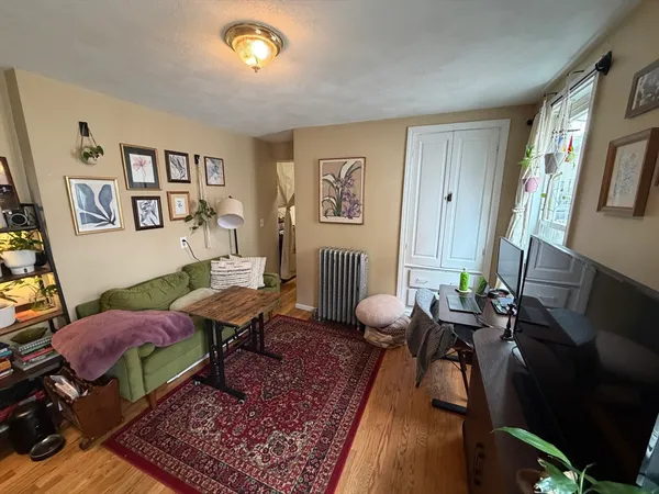 a living room with furniture and a rug