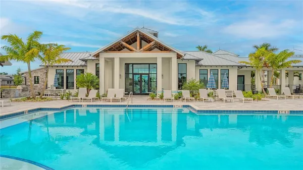 an outdoor space with swimming pool