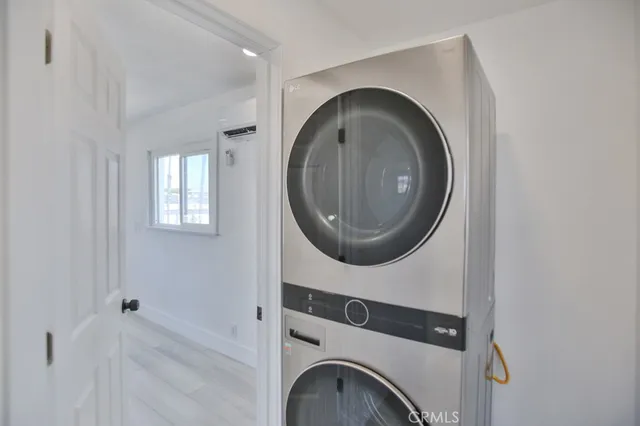 a storage room with washer and dryer