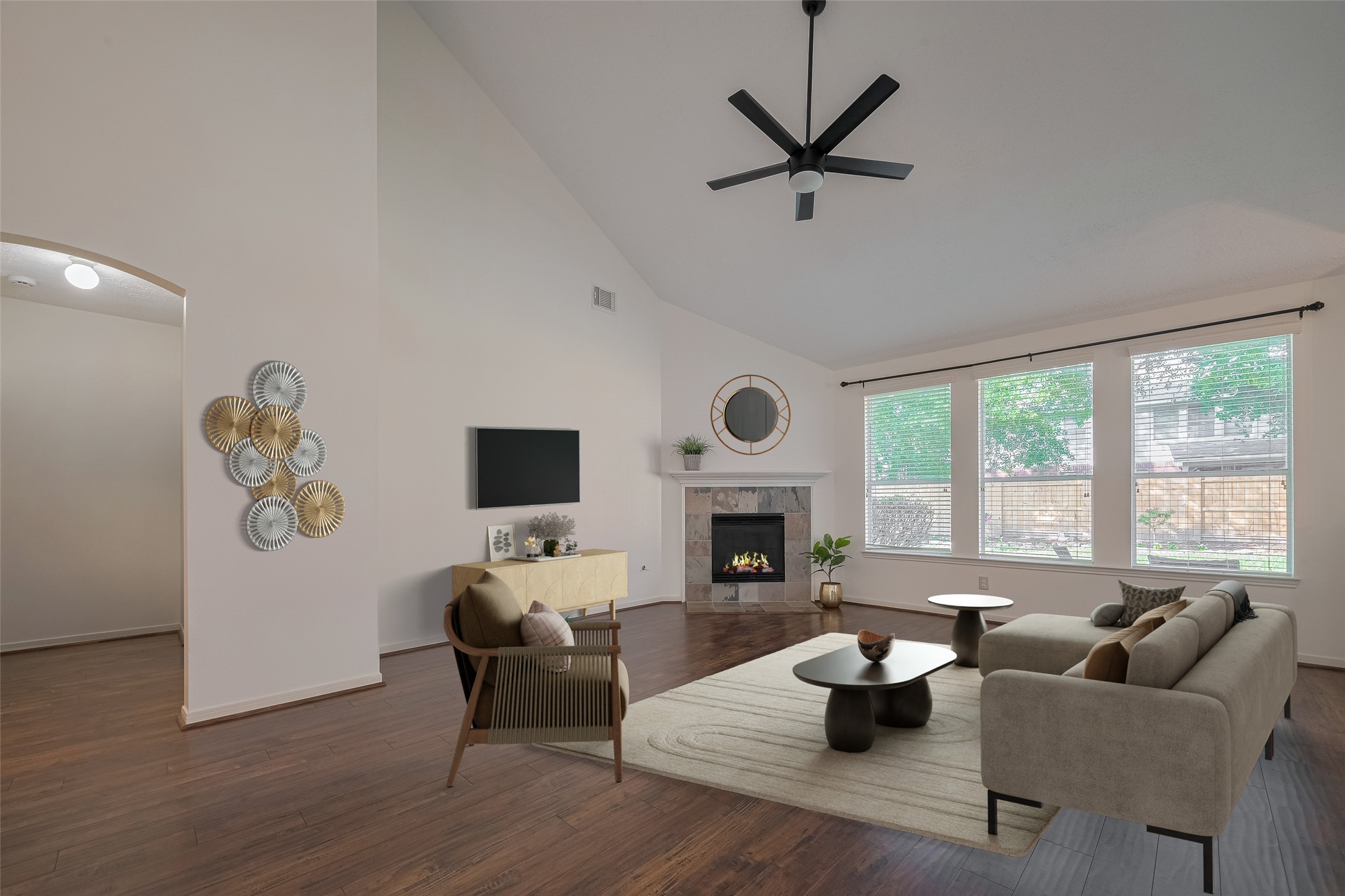 31214 Windcrest Park Lane Spring, TX 77386 - Photo 9 of 45 a living room with furniture or window and a fireplace