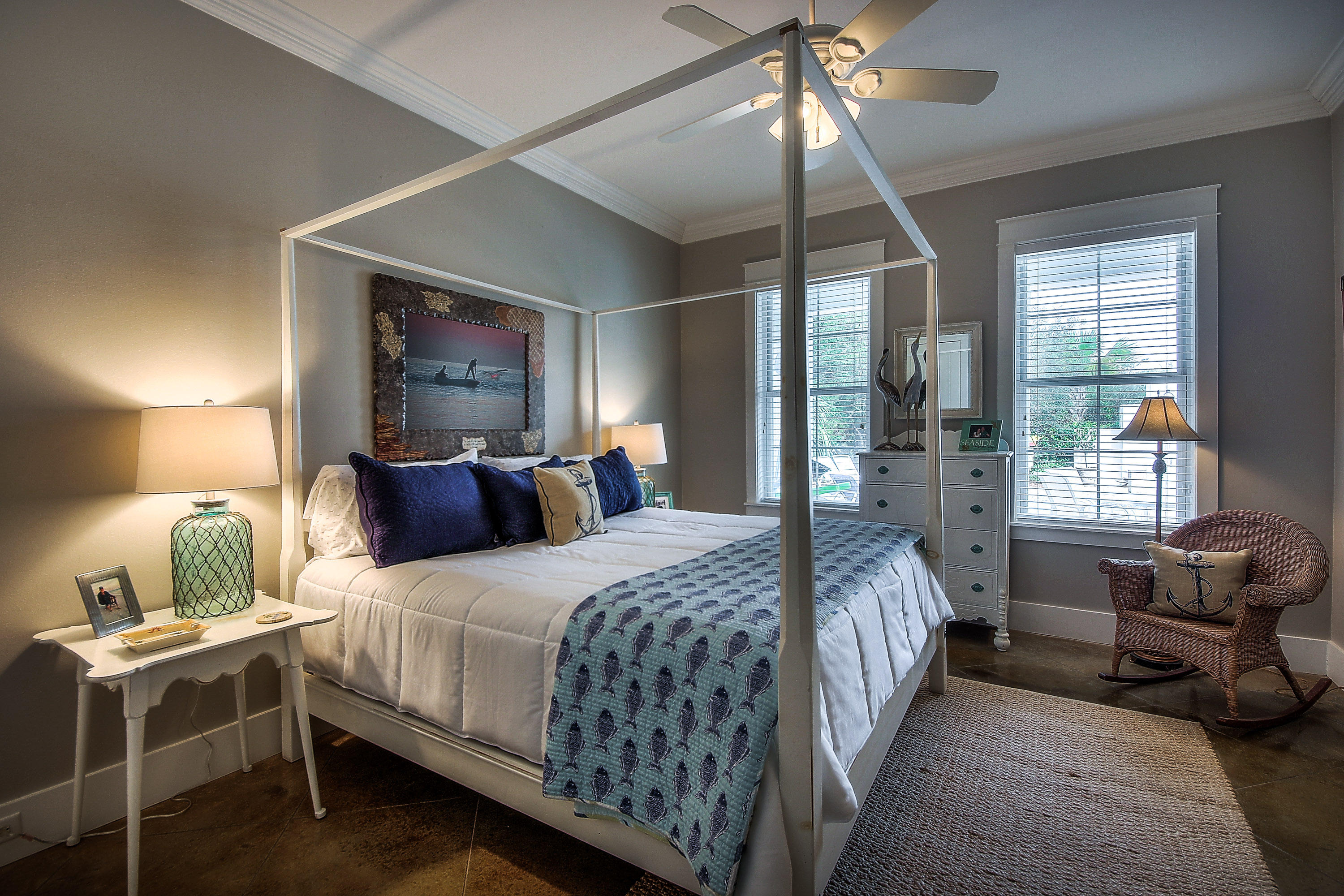 44 Brenda Lane Inlet Beach, FL 32461 - Photo 26 of 39 a bedroom with a bed and a chandelier