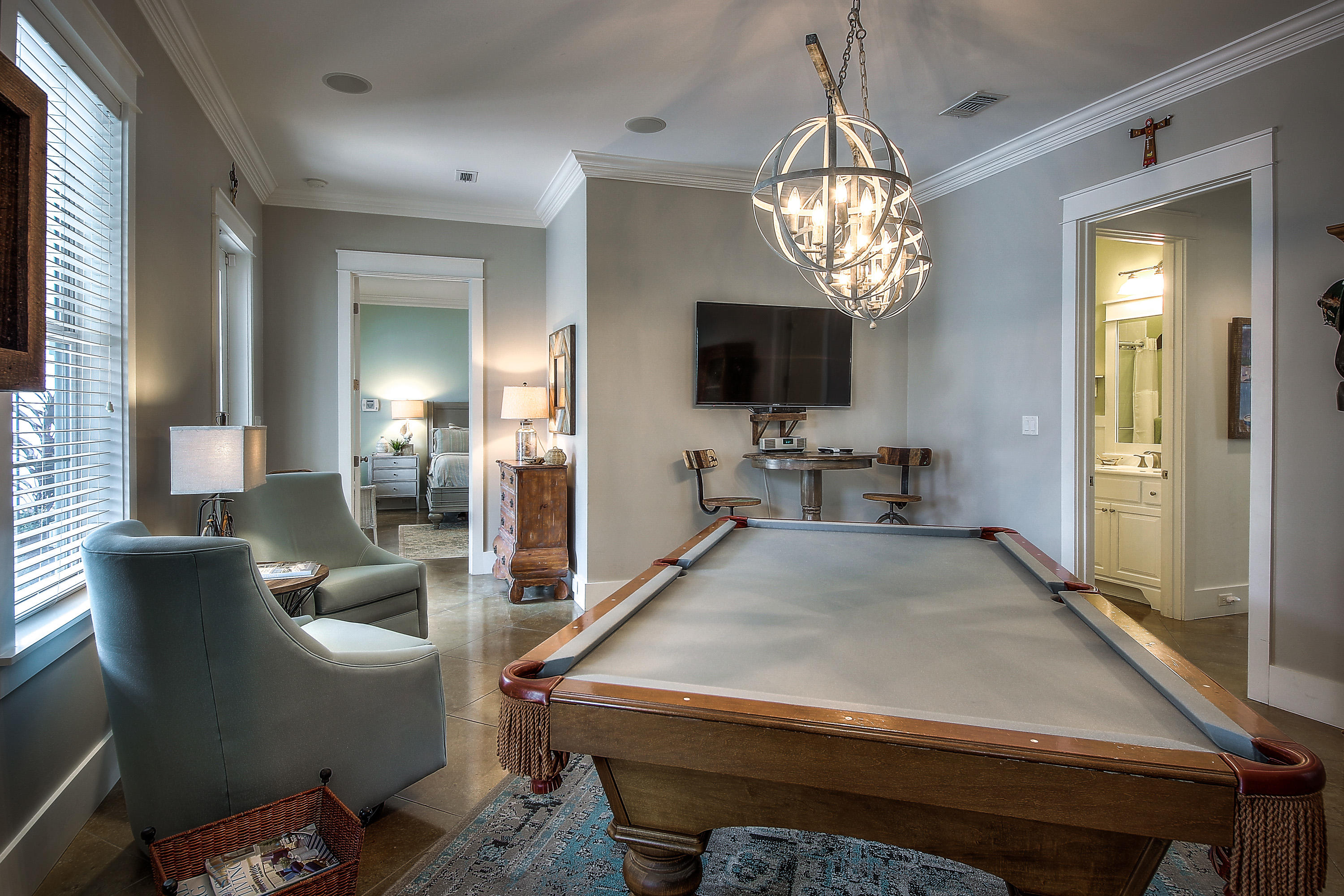 44 Brenda Lane Inlet Beach, FL 32461 - Photo 36 of 39 a room with pool table flat screen tv and windows