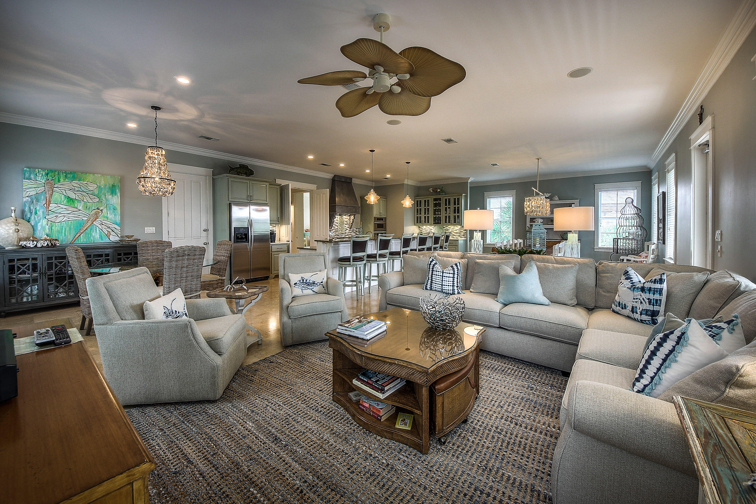 44 Brenda Lane Inlet Beach, FL 32461 - Photo 10 of 39 a living room with furniture kitchen view and a chandelier