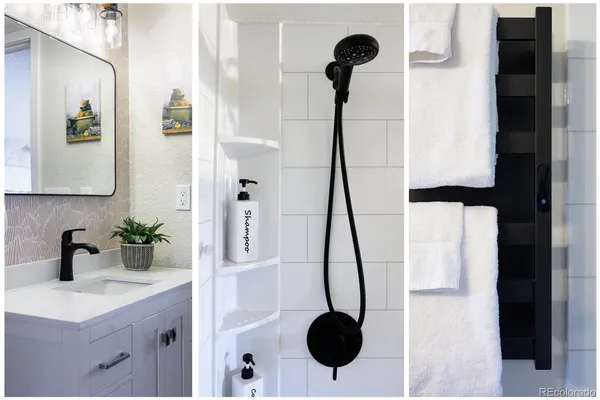 a kitchen with a sink and a mirror
