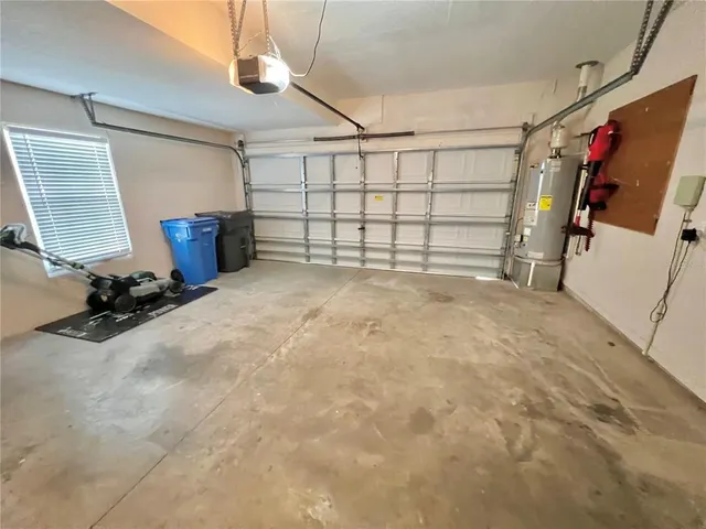 a view of a garage with storage