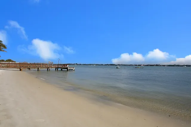 a view of a water under an umbrella
