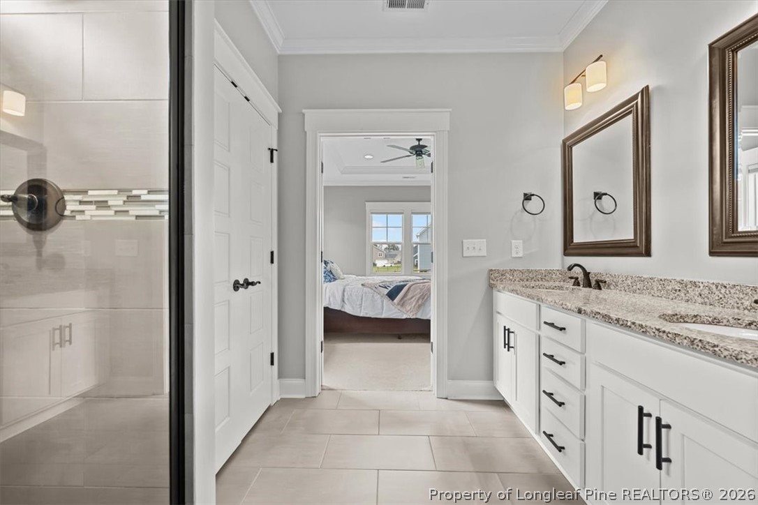 650 Cromwell Court Carthage, NC 28327 - Photo 19 of 39 a spacious bathroom with a granite countertop sink mirror and a bathtub