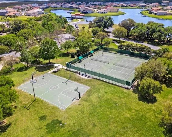 a view of a city with lawn chairs