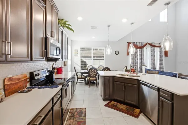 a kitchen with lots of counter top space