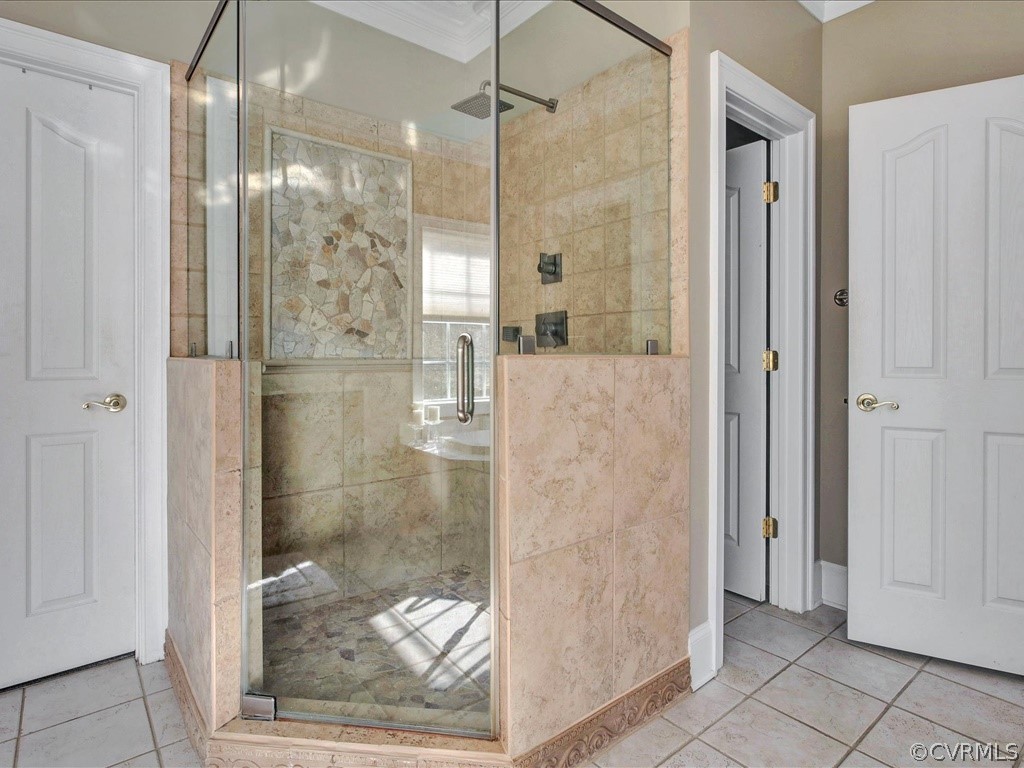 13711 Beechwood Point Road Midlothian, VA 23112 - Photo 20 of 49 a bathroom with a glass shower door and a mirror
