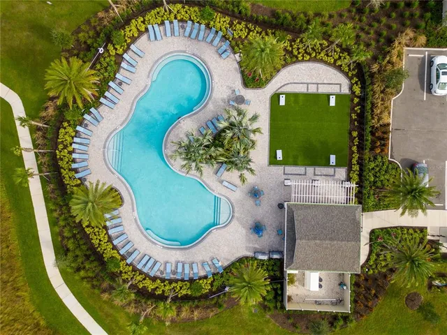 an aerial view of a house