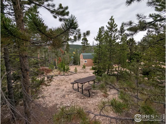 a view of a chairs and table in the backyard