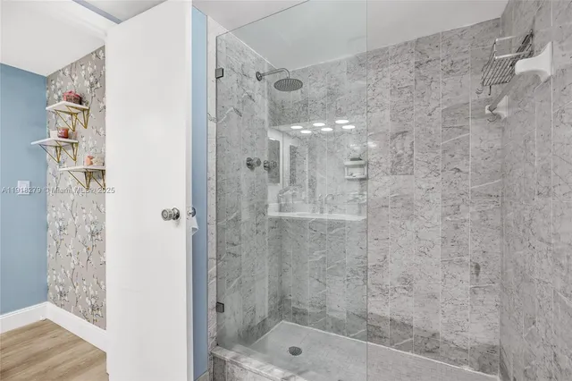 a bathroom with a shower