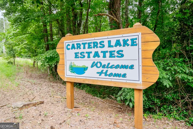 a view of a lake with a yard