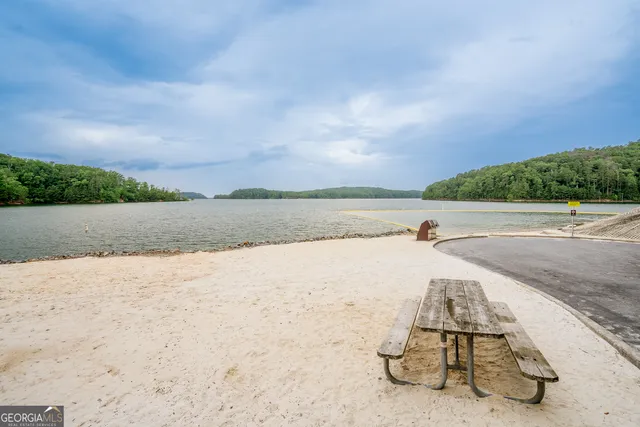 a view of a lake from a yard