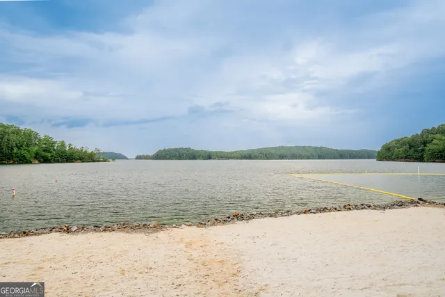 a garden view with a lake view