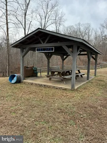 a view of a dry yard with trees